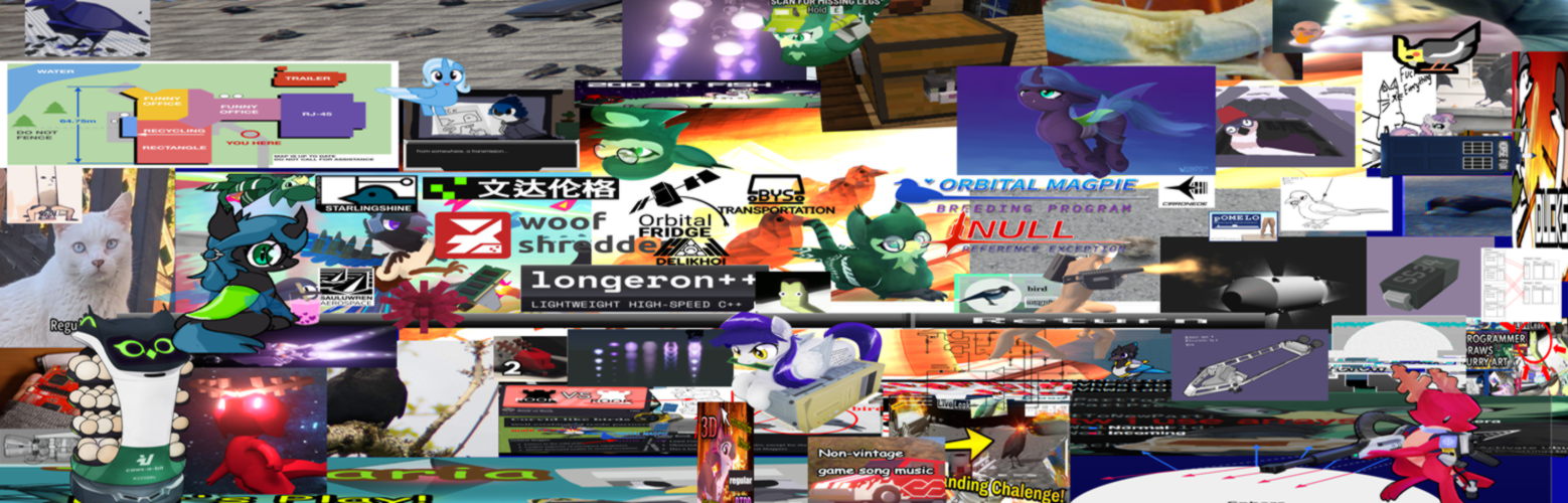 A very chaotic header image featuring various creatures, logos, and screenshots.